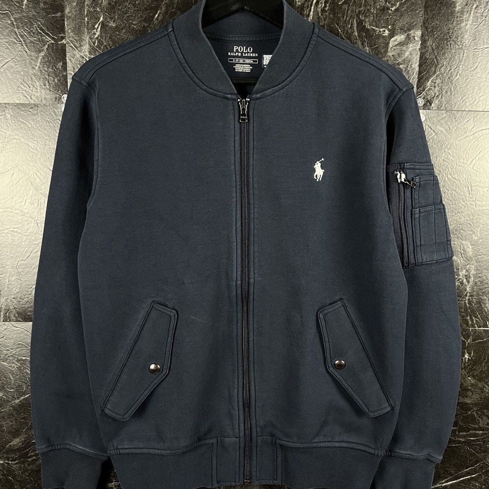 Polo Ralph Lauren Men's Navy Double Knit Flight Bomber Jacket Small